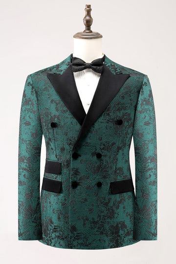 Dark Green Peak Lapela Peito Duplo 2 Peças Jacquard Homens Prom Suits